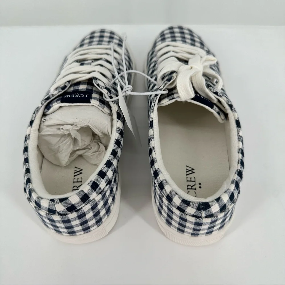 J Crew Factory Gingham Printed Road Trip Canvas Sneakers size 7.5 NWT Navy White